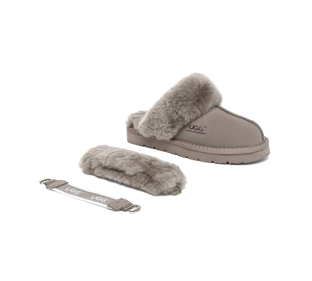 3 - Way Style UGG Women Slippers Removable Wool Strap Slingback Muffin Fluffy - UGG Slippers - Brown - AU Ladies 4 / AU Men 2 / EU 35 - Uggoutlet