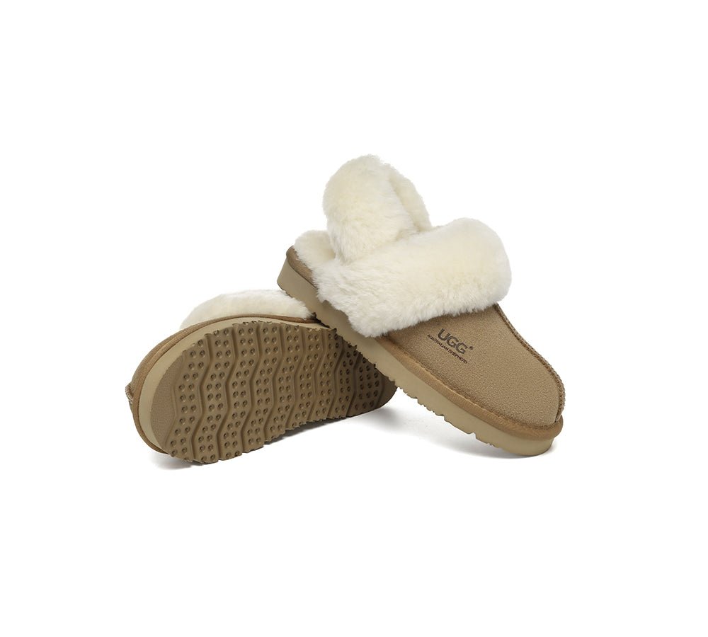 3 - Way Style UGG Women Slippers Removable Wool Strap Slingback Muffin Fluffy - UGG Slippers - Chestnut - AU Ladies 4 / AU Men 2 / EU 35 - Uggoutlet