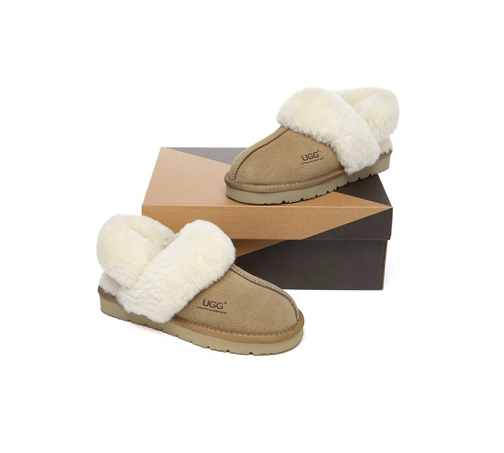 3 - Way Style UGG Women Slippers Removable Wool Strap Slingback Muffin Fluffy - UGG Slippers - Chestnut - AU Ladies 4 / AU Men 2 / EU 35 - Uggoutlet
