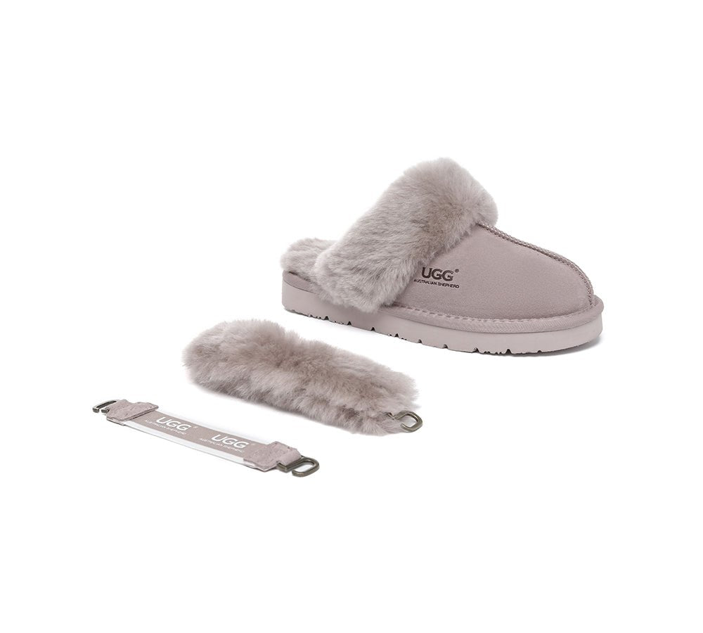 3 - Way Style UGG Women Slippers Removable Wool Strap Slingback Muffin Fluffy - UGG Slippers - Dawn Pink - AU Ladies 4 / AU Men 2 / EU 35 - Uggoutlet
