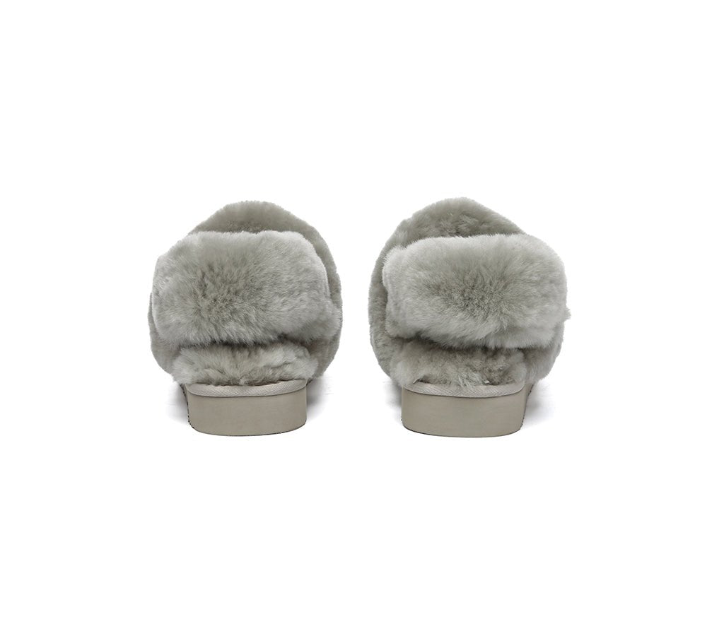 3 - Way Style UGG Women Slippers Removable Wool Strap Slingback Muffin Fluffy - UGG Slippers - Goat Grey - AU Ladies 4 / AU Men 2 / EU 35 - Uggoutlet