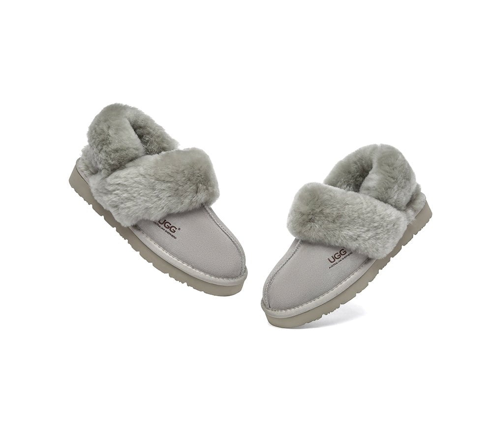 3 - Way Style UGG Women Slippers Removable Wool Strap Slingback Muffin Fluffy - UGG Slippers - Goat Grey - AU Ladies 4 / AU Men 2 / EU 35 - Uggoutlet