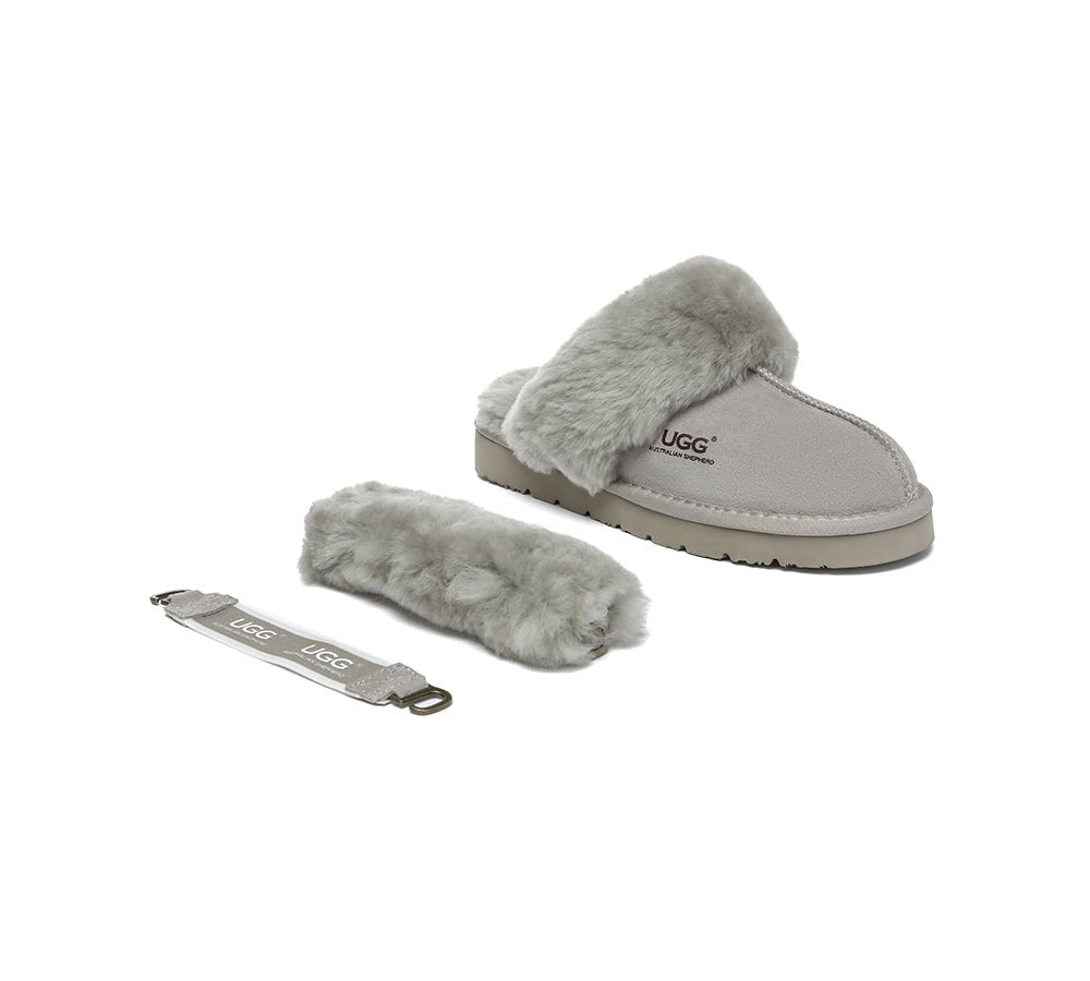 3 - Way Style UGG Women Slippers Removable Wool Strap Slingback Muffin Fluffy - UGG Slippers - Goat Grey - AU Ladies 4 / AU Men 2 / EU 35 - Uggoutlet