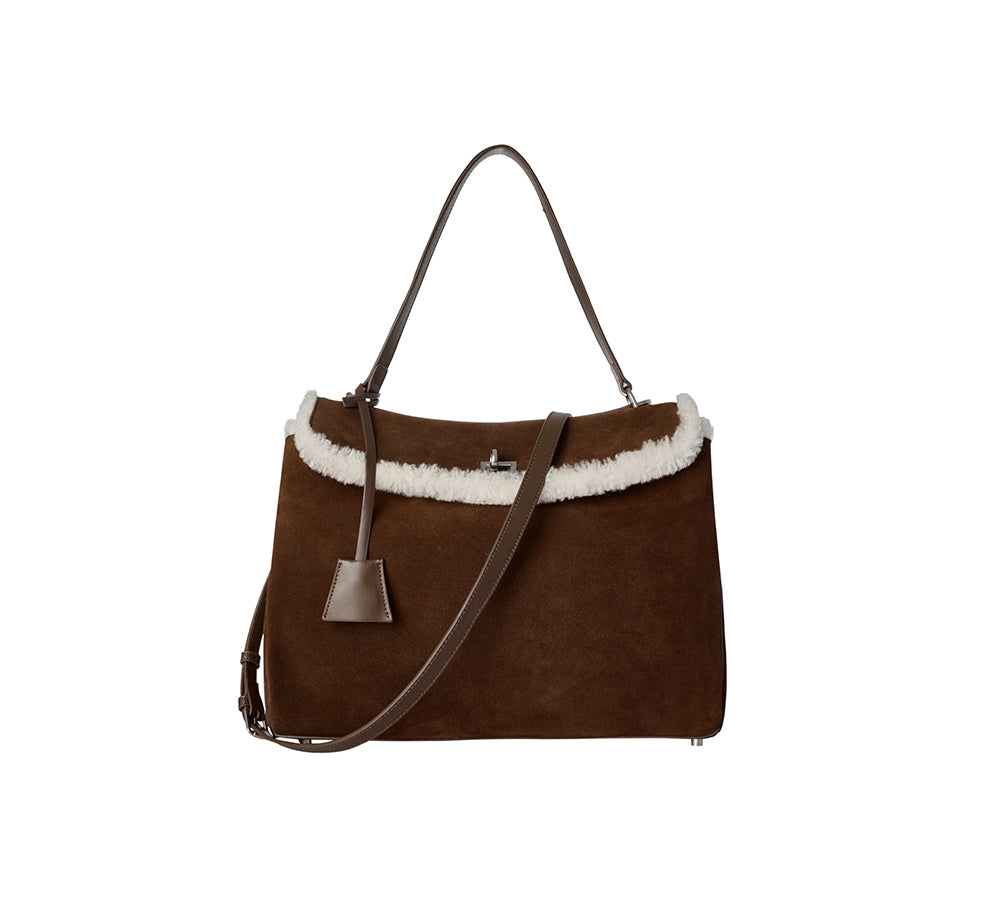 AUSTRALIAN SHEPHERD® Women Fluffy Wool Adjustable Strap Over Shoulder Tote Bag Duwel UGG AUSTRALIAN SHEPHERD