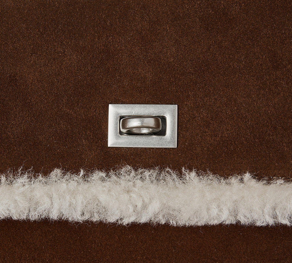 AUSTRALIAN SHEPHERD® Women Fluffy Wool Adjustable Strap Over Shoulder Tote Bag Duwel UGG AUSTRALIAN SHEPHERD