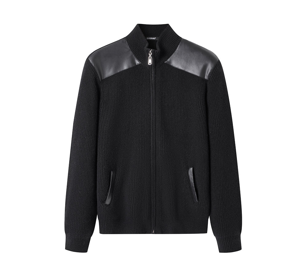 EVERAU® Wool Blend Zip-Up Jacket Stand Collar Urban Style Canver EVERAU