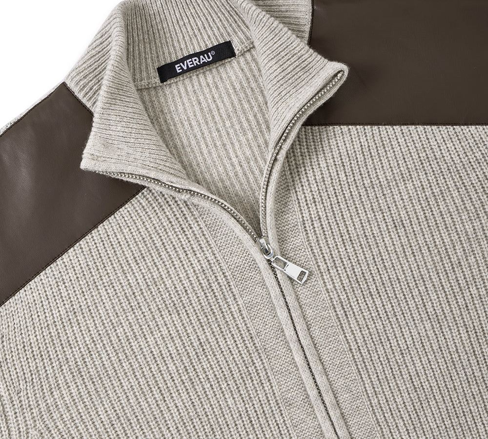 EVERAU® Wool Blend Zip-Up Jacket Stand Collar Urban Style Canver EVERAU