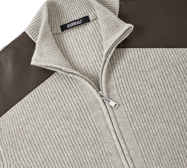 EVERAU® Wool Blend Zip-Up Jacket Stand Collar Urban Style Canver EVERAU