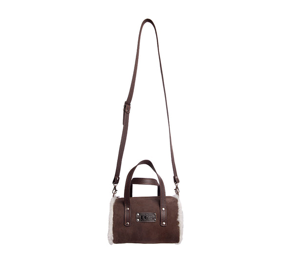 Women Sheepskin Wool Medium Hand Carry Zip Barrel Bag
