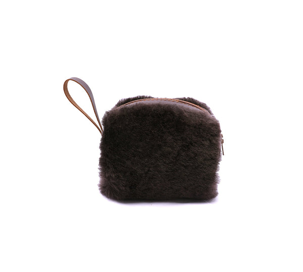 Women Sheepskin Wool Fluffy Small Zip Camera Pouch - UGG EXPRESS