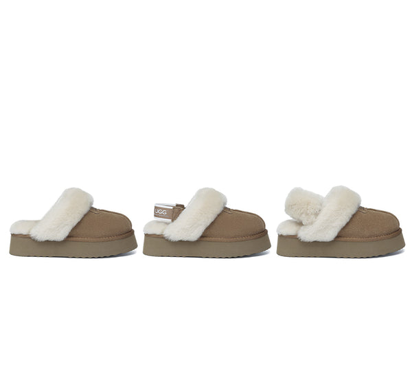 AUSTRALIAN SHEPHERD® 3-Way Style UGG Slippers Women Removable Wool Strap Slingback Platform Suzie UGG AUSTRALIAN SHEPHERD