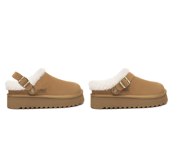 AUSTRALIAN SHEPHERD® UGG Slippers Sheepskin Wool Adjustable Strap Pulsey Platform UGG AUSTRALIAN SHEPHERD