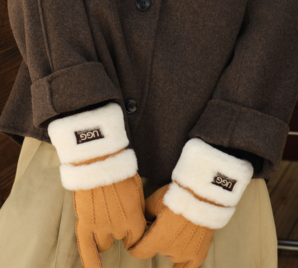 Fluffy Sheepskin Wool Shearling Lined Gloves Puni