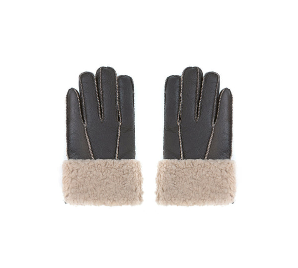 AUSTRALIAN SHEPHERD® Leather Fluffy Sheepskin Wool Stitching Gloves - UGG EXPRESS