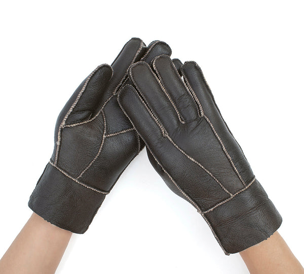 AUSTRALIAN SHEPHERD® Leather Fluffy Sheepskin Wool Stitching Gloves - UGG EXPRESS