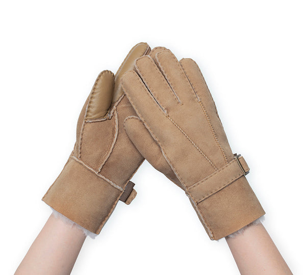Fluffy Sheepskin Wool Adjustable Strap Buckle Gloves Shea