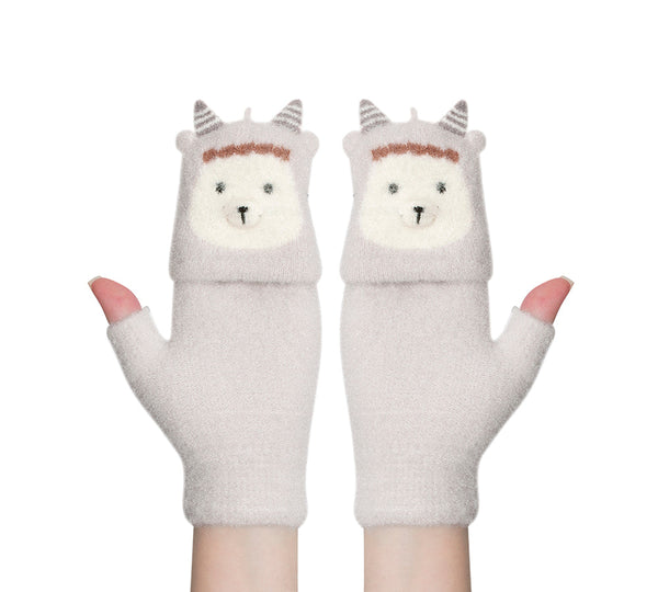 Fingerless Ultra Plush Knit Ewe Gloves