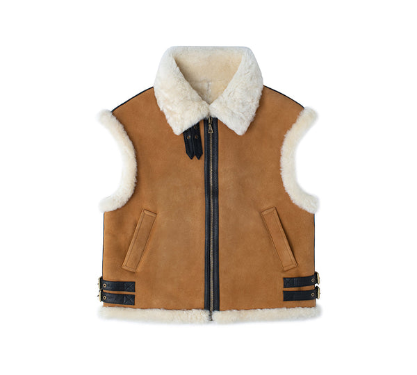 Fluffy Sheepskin Wool Zip Sleeveless Vest Dale
