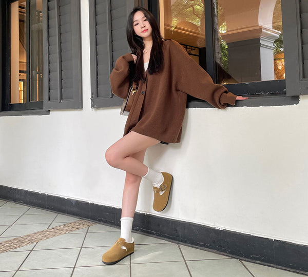 Adjustable Buckled Straps Suede Flat Clog Slippers Marla