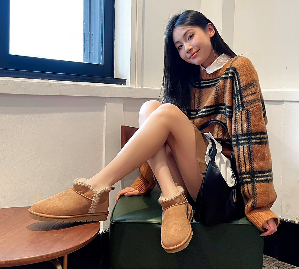 EVERAU® UGG Boots Women Sheepskin Wool Ankle Mini Brooklyn - UGG EXPRESS