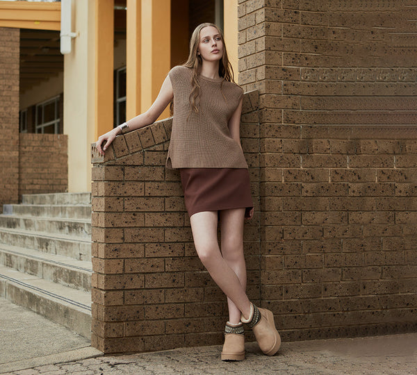 UGG Boots Sheepskin Wool Woven Ankle Platform Grantlee