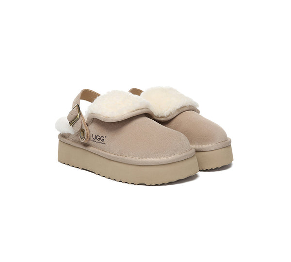 3-Way Style UGG Slippers Sheepskin Wool Slingback Platform Tenley