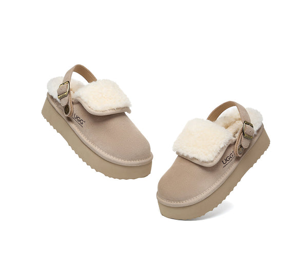 3-Way Style UGG Slippers Sheepskin Wool Slingback Platform Tenley