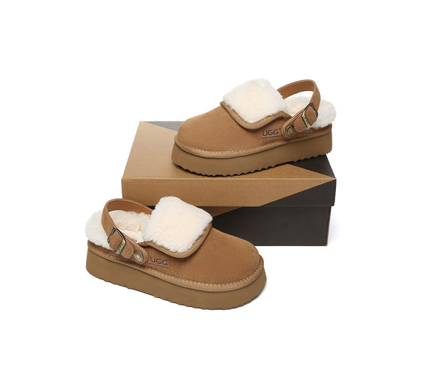 3-Way Style UGG Slippers Sheepskin Wool Slingback Platform Tenley