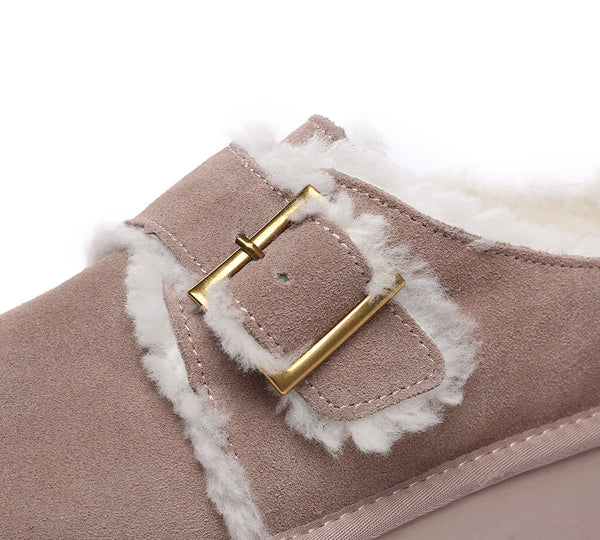 EVERAU® UGG Slippers Sheepskin Wool Adjustable Buckle Ankle Platform Tobias - UGG EXPRESS