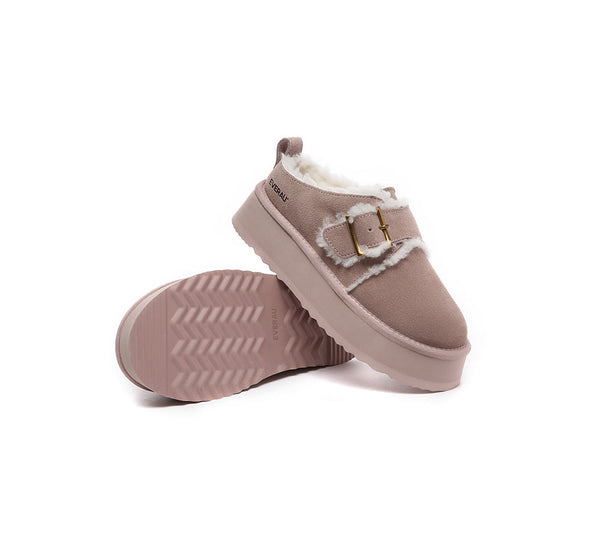 EVERAU® UGG Slippers Sheepskin Wool Adjustable Buckle Ankle Platform Tobias - UGG EXPRESS