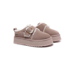 EVERAU® UGG Slippers Sheepskin Wool Adjustable Buckle Ankle Platform Tobias - UGG EXPRESS
