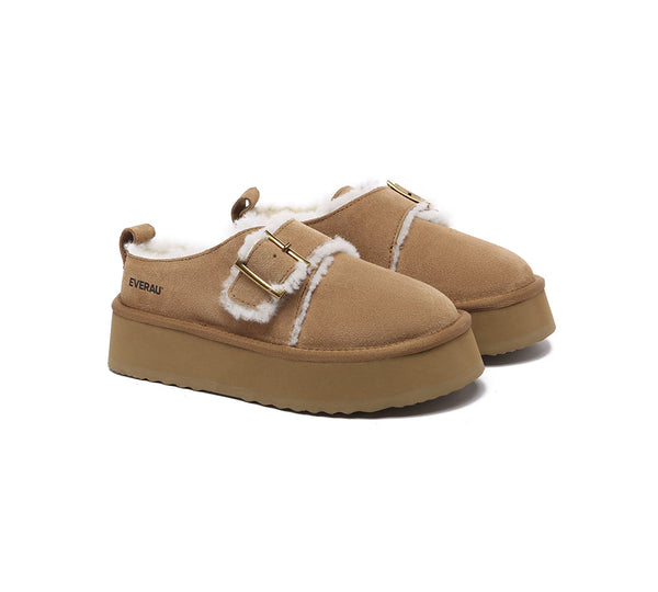 EVERAU® UGG Slippers Sheepskin Wool Adjustable Buckle Ankle Platform Tobias - UGG EXPRESS