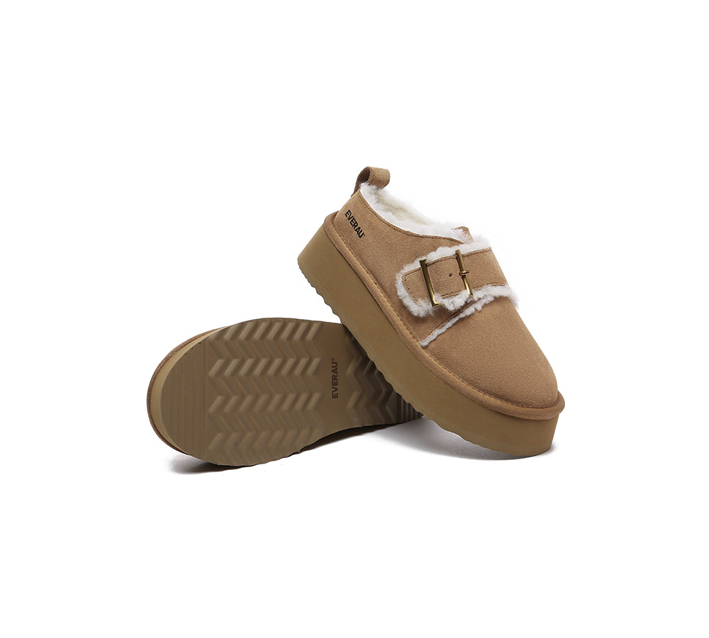 EVERAU® UGG Slippers Sheepskin Wool Adjustable Buckle Ankle Platform Tobias - UGG EXPRESS