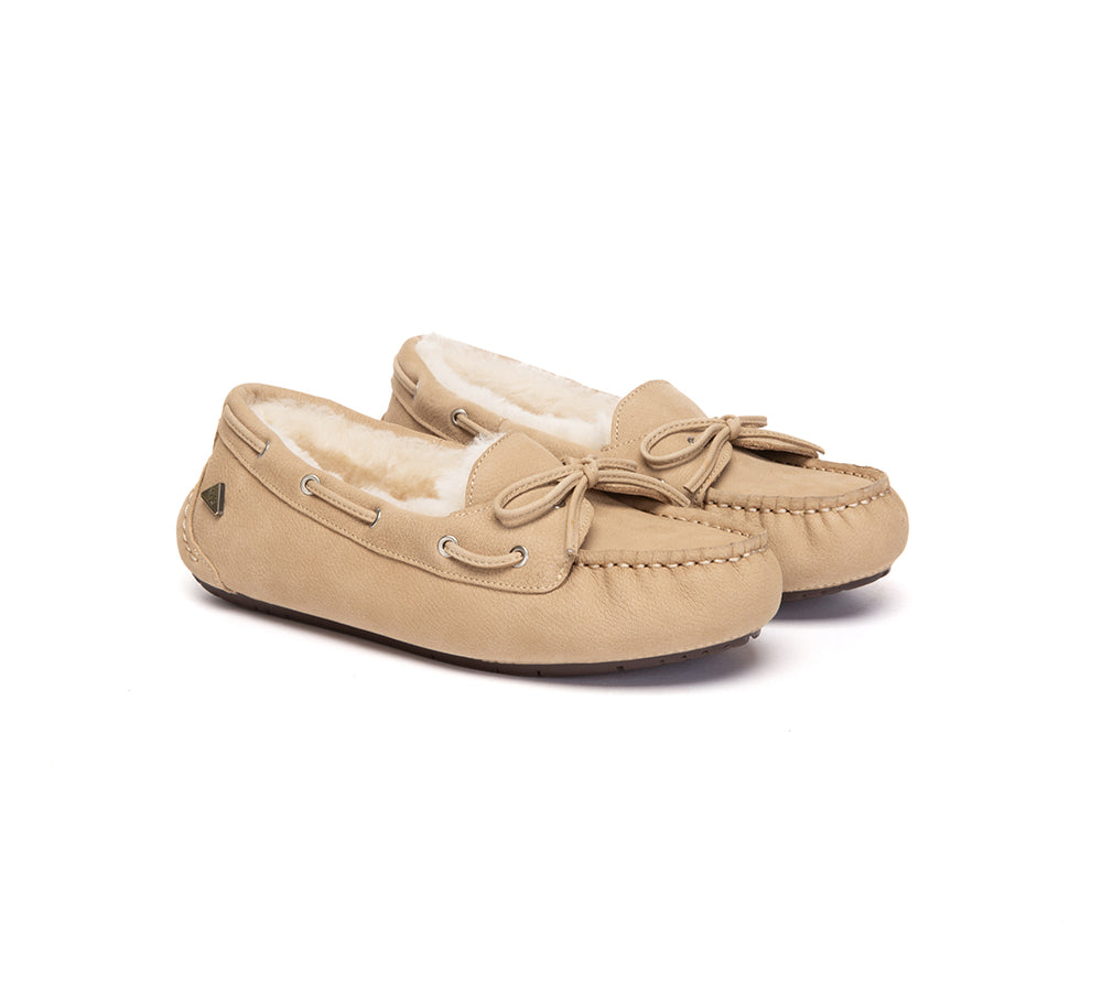 EVERAU® UGG Slippers Women Sheepskin Wool Bow Moccasins Pommie EVERAU