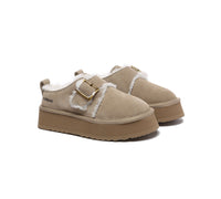 EVERAU® UGG Slippers Sheepskin Wool Adjustable Buckle Ankle Platform Tobias - UGG EXPRESS