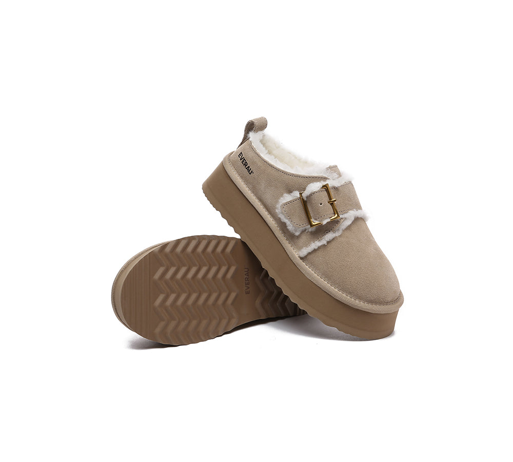 EVERAU® UGG Slippers Sheepskin Wool Adjustable Buckle Ankle Platform Tobias - UGG EXPRESS