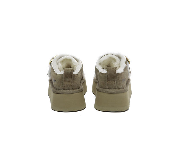 EVERAU® UGG Slippers Sheepskin Wool Adjustable Buckle Ankle Platform Tobias - UGG EXPRESS