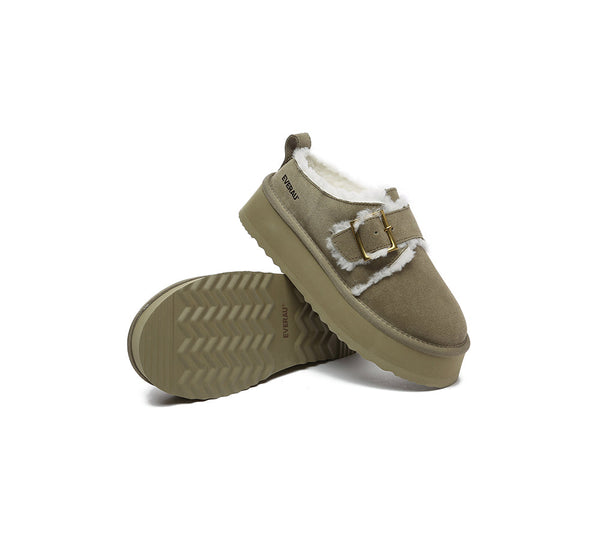 EVERAU® UGG Slippers Sheepskin Wool Adjustable Buckle Ankle Platform Tobias - UGG EXPRESS