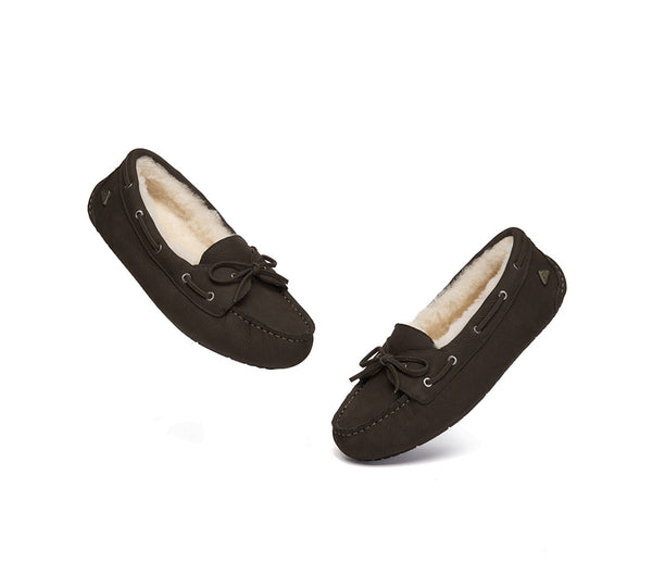 EVERAU® UGG Slippers Women Sheepskin Wool Bow Moccasins Pommie EVERAU