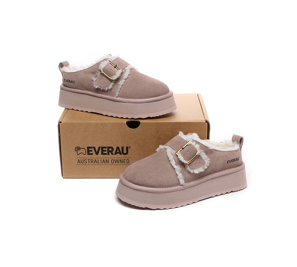EVERAU® UGG Slippers Sheepskin Wool Adjustable Buckle Ankle Platform Tobias - UGG EXPRESS
