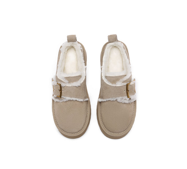 EVERAU® UGG Slippers Sheepskin Wool Adjustable Buckle Ankle Platform Tobias - UGG EXPRESS