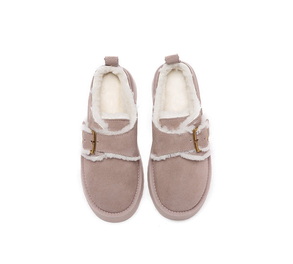 EVERAU® UGG Slippers Sheepskin Wool Adjustable Buckle Ankle Platform Tobias - UGG EXPRESS