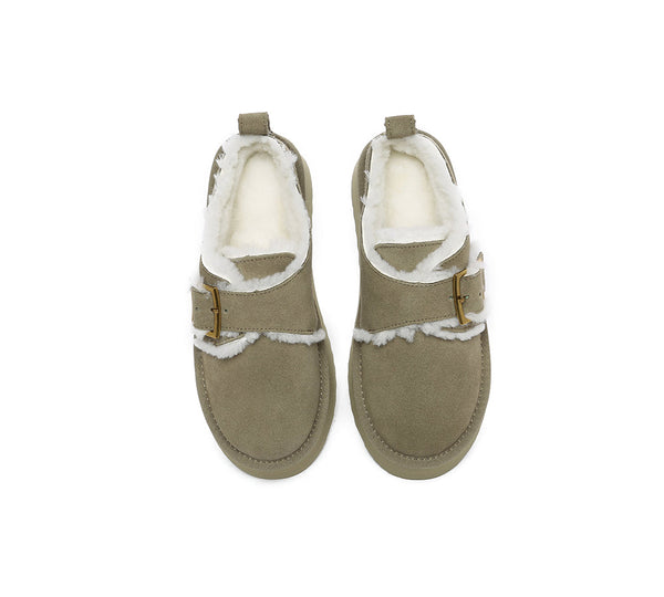 EVERAU® UGG Slippers Sheepskin Wool Adjustable Buckle Ankle Platform Tobias - UGG EXPRESS