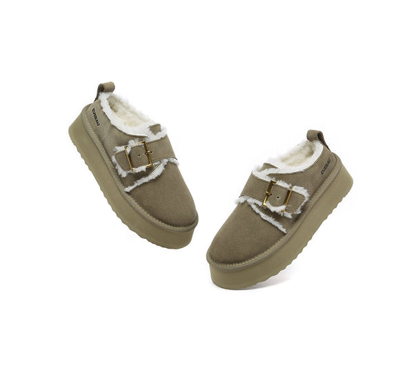 EVERAU® UGG Slippers Sheepskin Wool Adjustable Buckle Ankle Platform Tobias - UGG EXPRESS