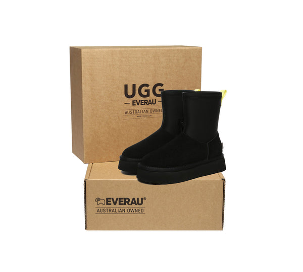 UGG Platform Boots Women Sheepskin Wool Zipper Decor Stretchy Mid Calf Uggoutlet