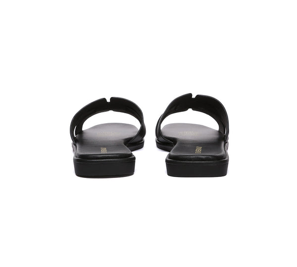 Women Leather Woven Flat Slides Bolita