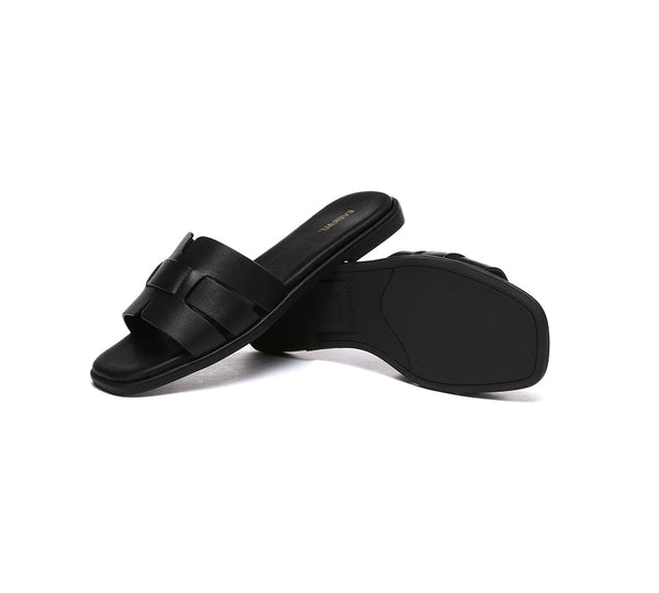 Women Leather Woven Flat Slides Bolita