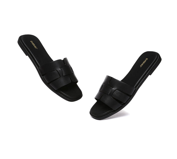 Women Leather Woven Flat Slides Bolita