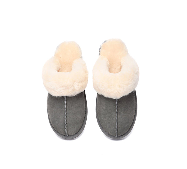 EVERAU® UGG Slippers Sheepskin Wool Suede Scuff Muffin - UGG EXPRESS