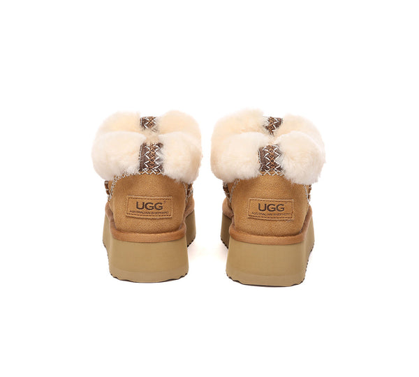 AUSTRALIAN SHEPHERD® UGG Boots Women Sheepskin Wool Collar Ankle Platform Mini Santana UGG AUSTRALIAN SHEPHERD